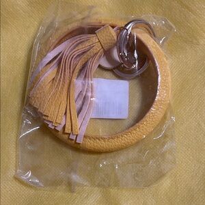 Yellow Leather Tassel Keychain Bracelet